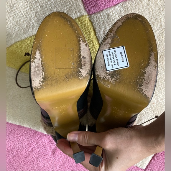 Yves Saint Laurent YSL Black Brown Shearling Trim Tribute Heel Bootie Ankle 37 - Picture 7 of 10